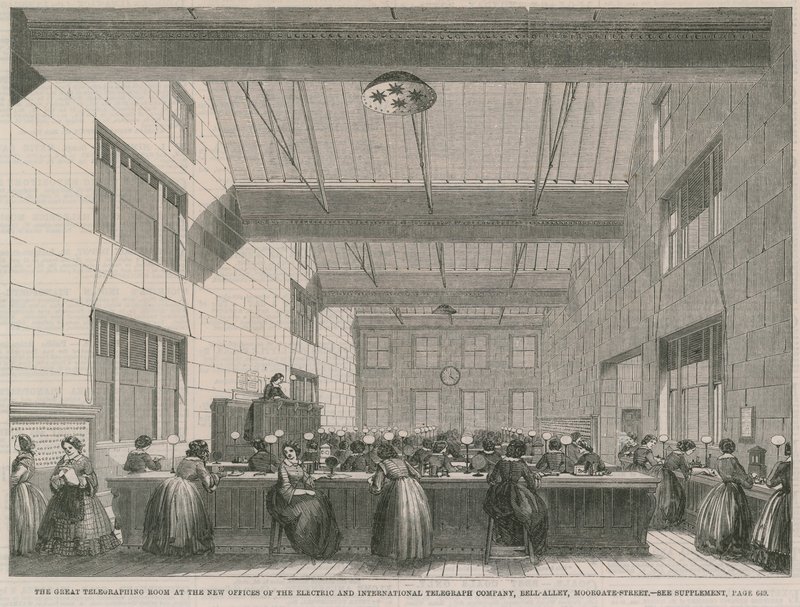Det stora telegraferingsrummet vid Electric and International Telegraph Companys nya kontor av English School