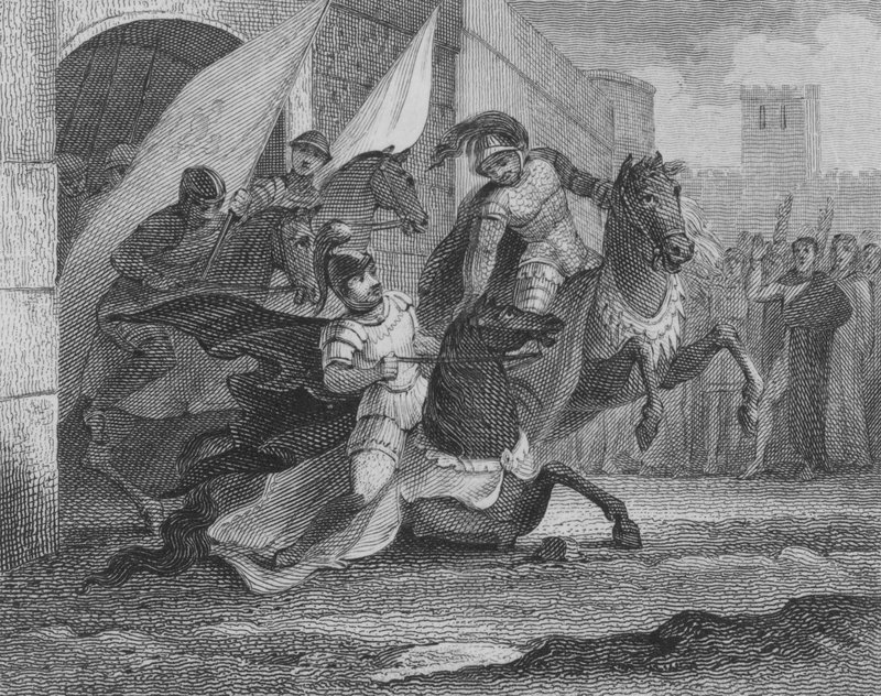 Hästen av Alboin, kungen av langobarderna, faller när han går in i staden Pavia, 572 av English School