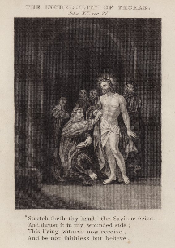 The incredulity of Thomas, John XX, ver 27 (gravyr) av English School