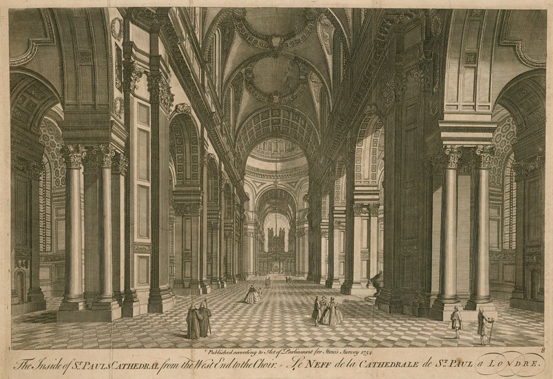 Insidan av St Pauls Cathedral från den västra änden till kören av English School