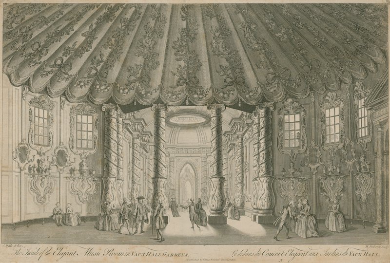 Insidan av det eleganta musikrummet (Rotunda) i Vauxhall Gardens, London av English School