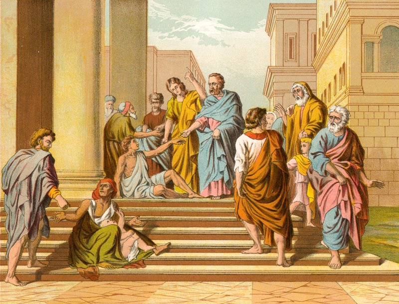 Den lame mannen botade av Petrus och Johannes av English School