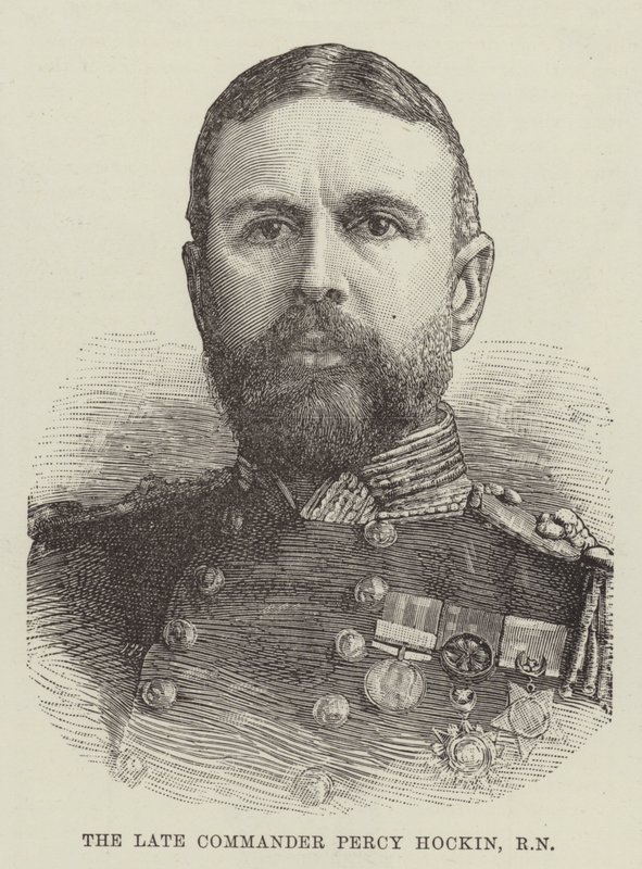 Den bortgångne befälhavaren Percy Hockin, RN (gravyr) av English School