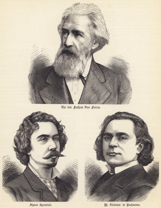 Den framlidne Freiherr Von Flotow, Signor Sgambati, M Vladimir de Pachmann (gravyr) av English School