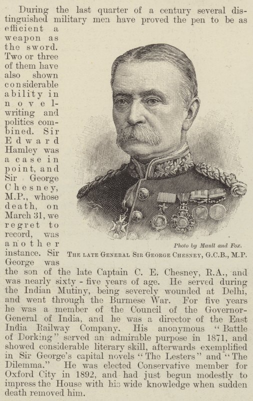 Den avlidne general Sir George Chesney, GCB, MP (gravyr) av English School