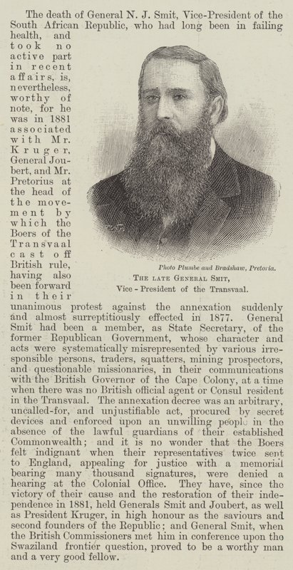 Den avlidne general Smit, vicepresident i Transvaal (gravyr) av English School