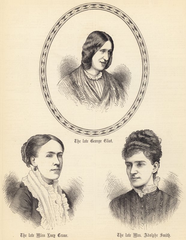 Den framlidne George Eliot, den framlidne Miss Lucy Crane, den framlidne Mrs Adolphe Smith (gravyr) av English School