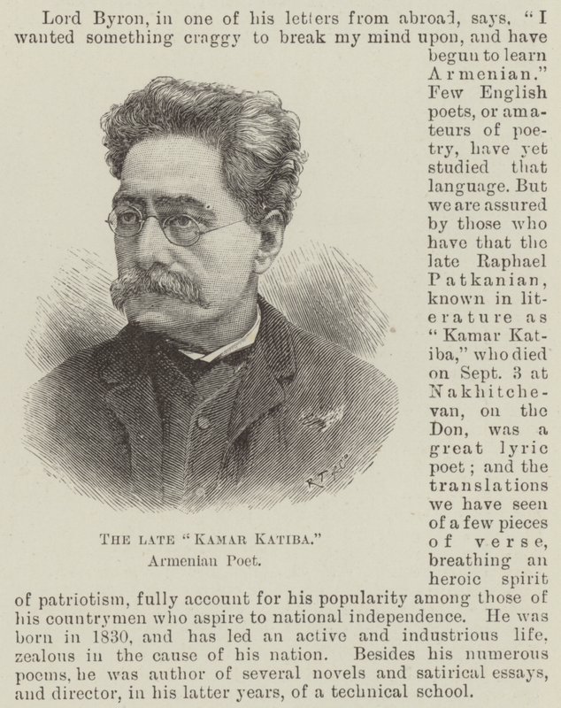 Den bortgångne "Kamar Katiba", armenisk poet (gravyr) av English School
