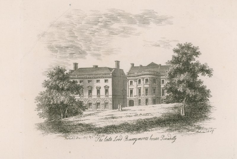 Det sena Lord Barrymores hus, Piccadilly, London av English School