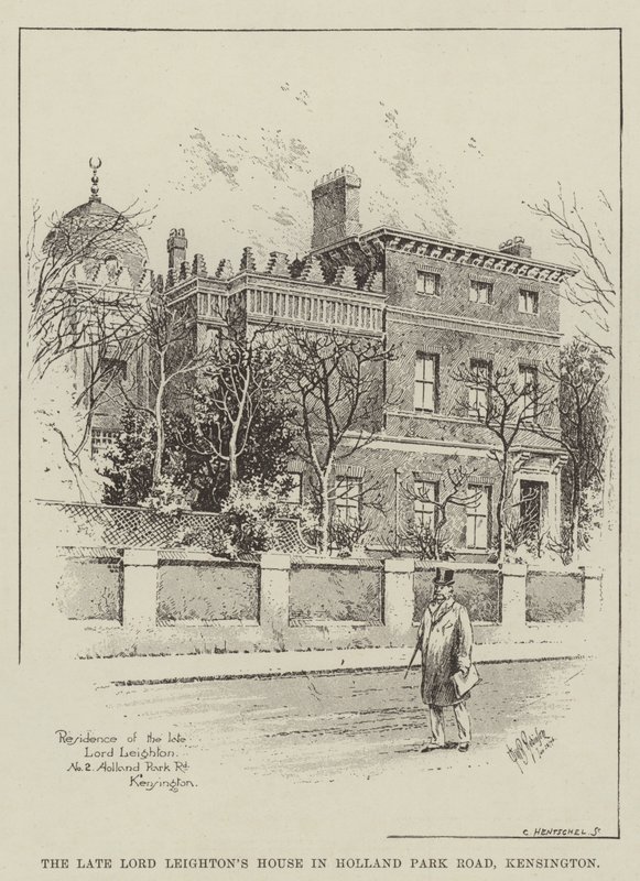 Den framlidne Lord Leightons hus i Holland Park Road, Kensington (gravyr) av English School