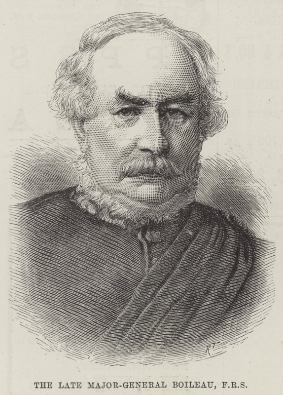 Den bortgångne generalmajoren Boileau, FRS (gravyr) av English School