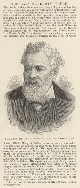 Den bortgångne Mr Edwin Waugh, Lancashire-poeten (gravyr) av English School