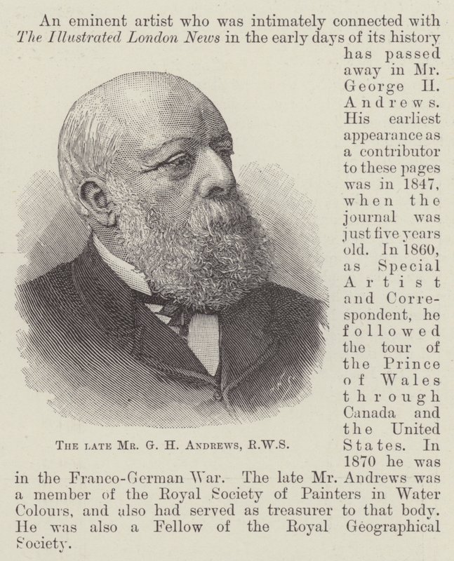 Den bortgångne Mr G H Andrews, RWS (gravyr) av English School