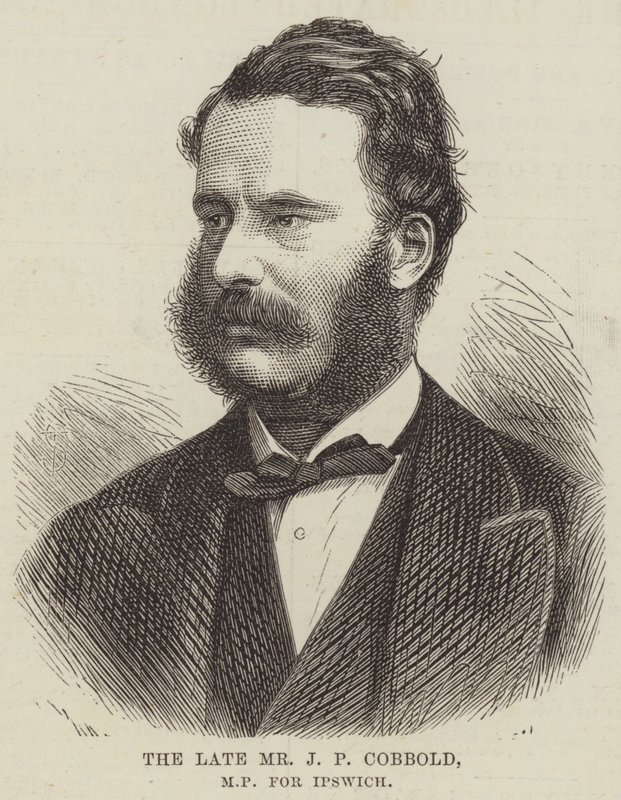 Den bortgångne Mr J P Cobbold, MP för Ipswich (gravyr) av English School