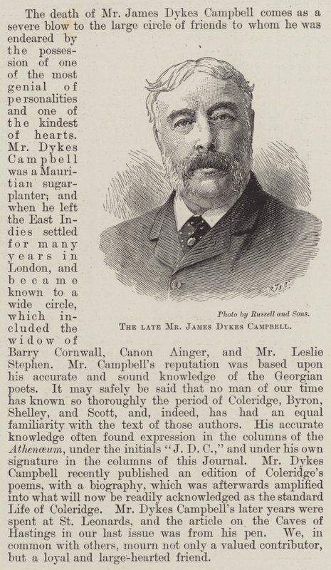 Den bortgångne herr James Dykes Campbell (gravyr) av English School