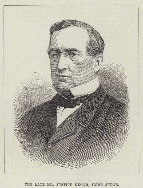 Den framlidne Mr Justice Keogh, irländsk domare (gravyr) av English School