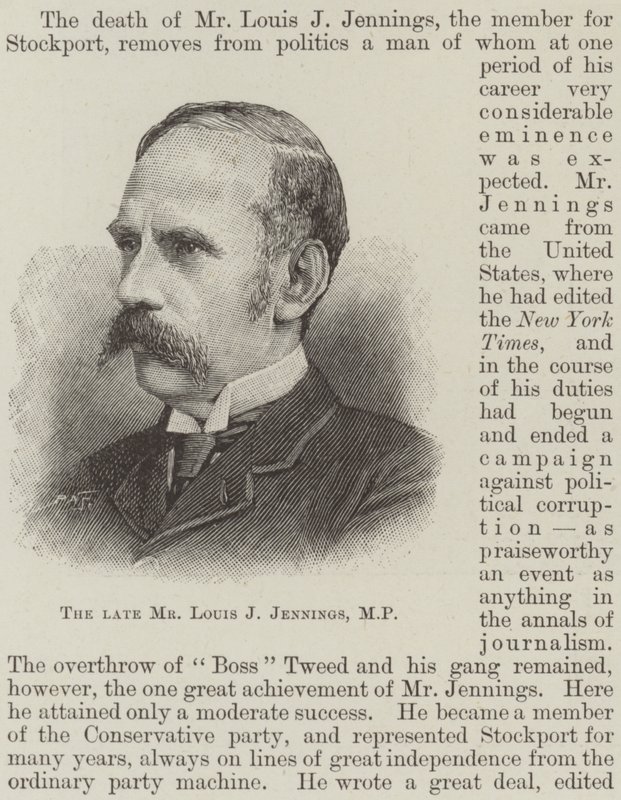 Den framlidne herr Louis J Jennings, MP (gravyr) av English School