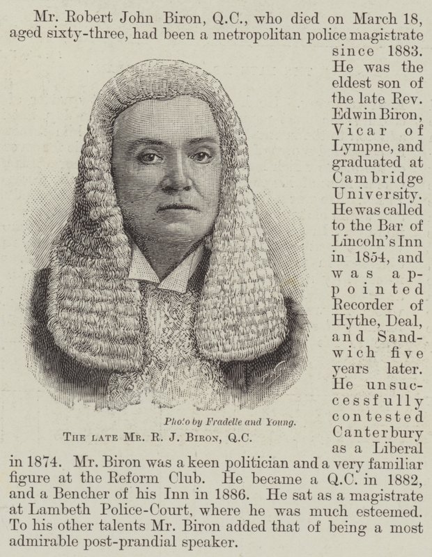 Den framlidne Mr R J Biron, QC (gravyr) av English School