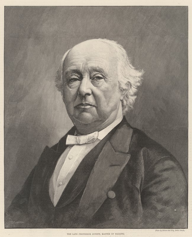 Den bortgångne professor Jowett, Master of Balliol (gravyr) av English School
