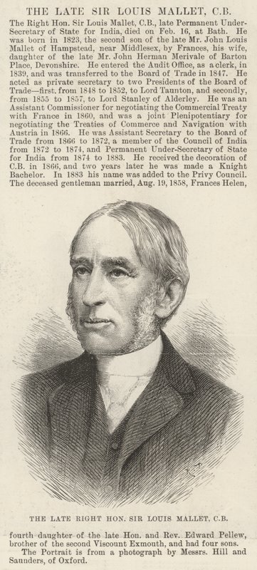 Den framlidne högern Sir Louis Mallet, CB (gravyr) av English School