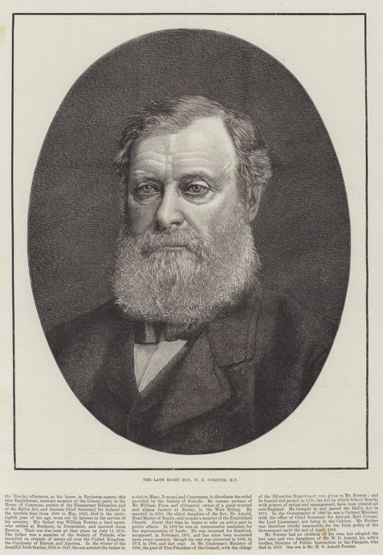 Den framlidne högern W E Forster, MP (gravyr) av English School