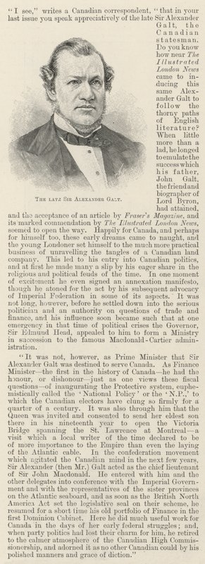 Den framlidne Sir Alexander Galt (gravyr) av English School