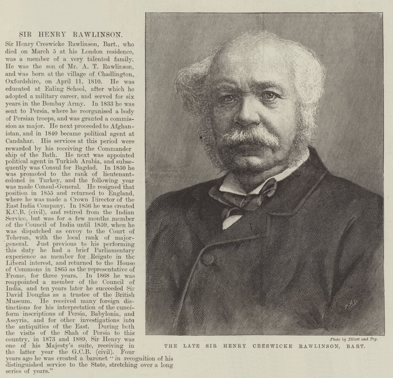 Den framlidne Sir Henry Creswicke Rawlinson, Baronet (gravyr) av English School