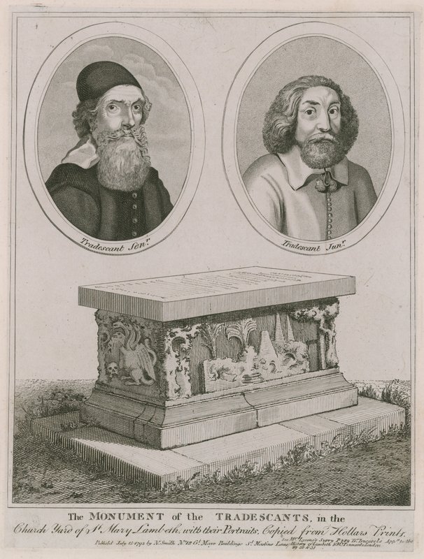 Monumentet av Tradescants på kyrkgården i St Mary, Lambeth av English School