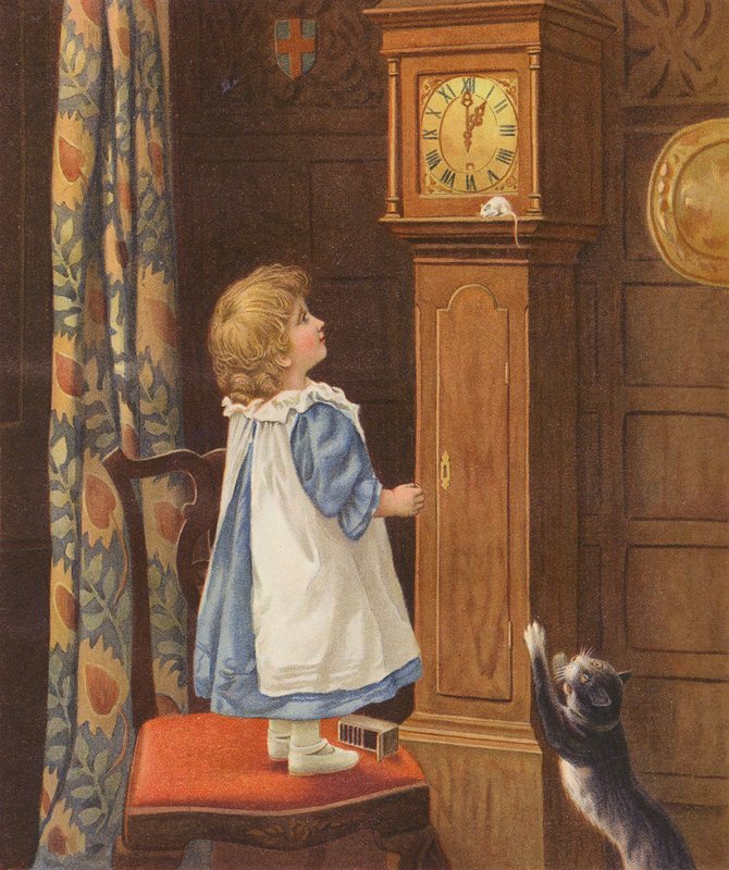 Musen sprang upp klockan (chromolitho) av English School