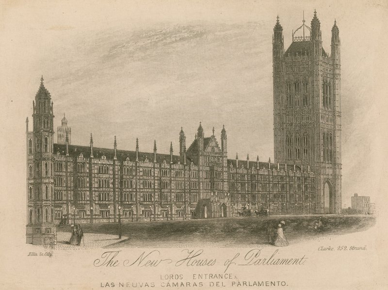 The new Houses of Parliament, Palace of Westminster, London; Lords entré av English School