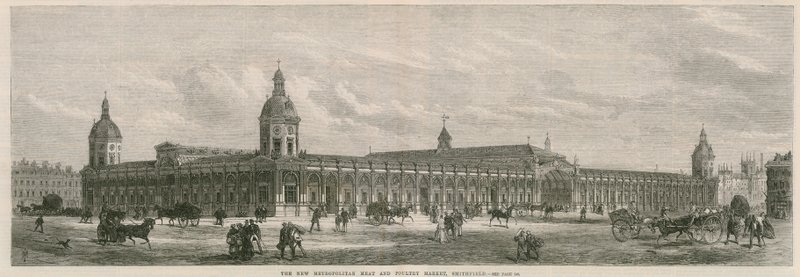 Den nya Metropolitan kött- och fjäderfämarknaden, Smithfield av English School
