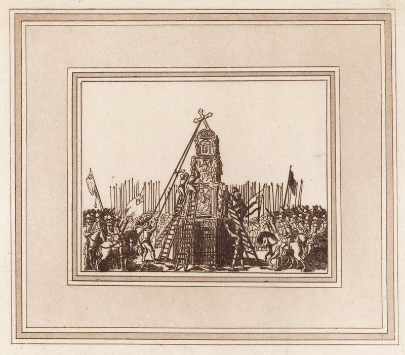 Neddragningen av Cheapside Cross den 2 maj 1643 av English School