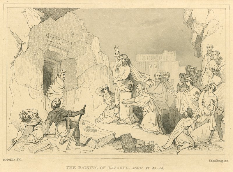 Lazarus uppståndelse, Johannes XI, 43-44 (gravyr) av English School