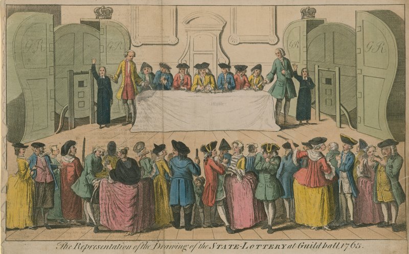Representationen av dragningen av Statslotteriet i Guildhall, 1763 av English School