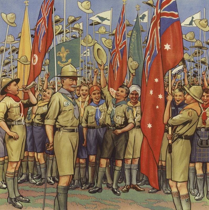 Scoutens jamboree (färg litho) av English School