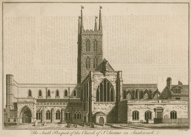 Den södra utsikten av St Saviours, Southwark, London av English School