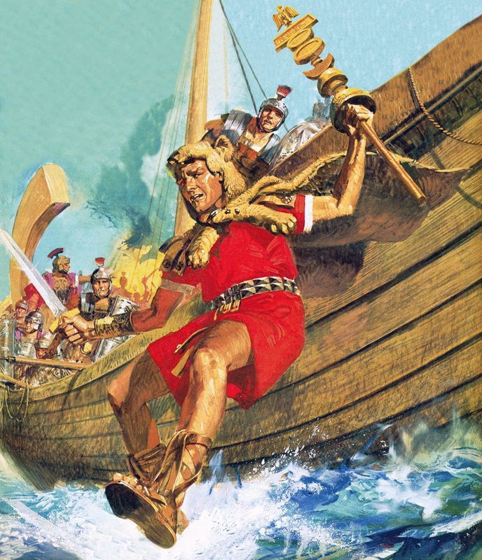 Fanbäraren av den 10:e legionen leder anfallet på brittisk mark av English School