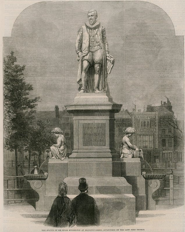 Statyn av Sir Hugh Myddleton vid Islington Green, skulpterad av den framlidne John Thomas (gravyr) av English School