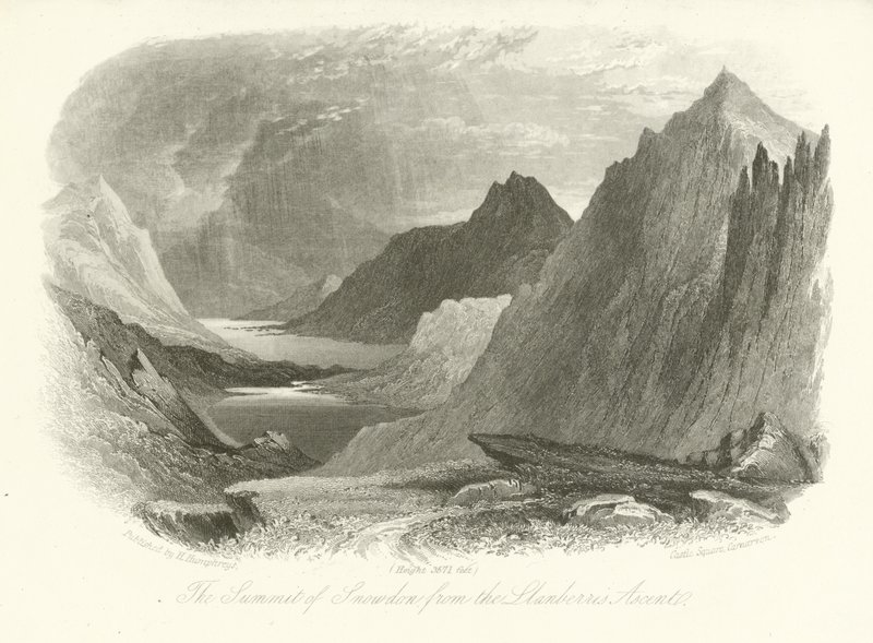 Toppen av Snowdon från Llanberis-bestigningen, Wales av English School