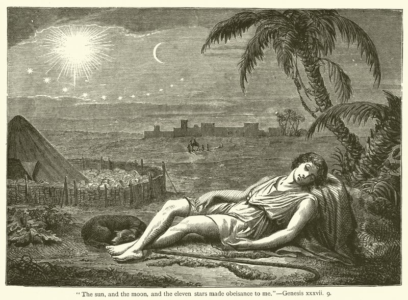 "Solen och månen och de elva stjärnorna hyllade mig", Genesis, xxxvii, 9 (gravyr) av English School