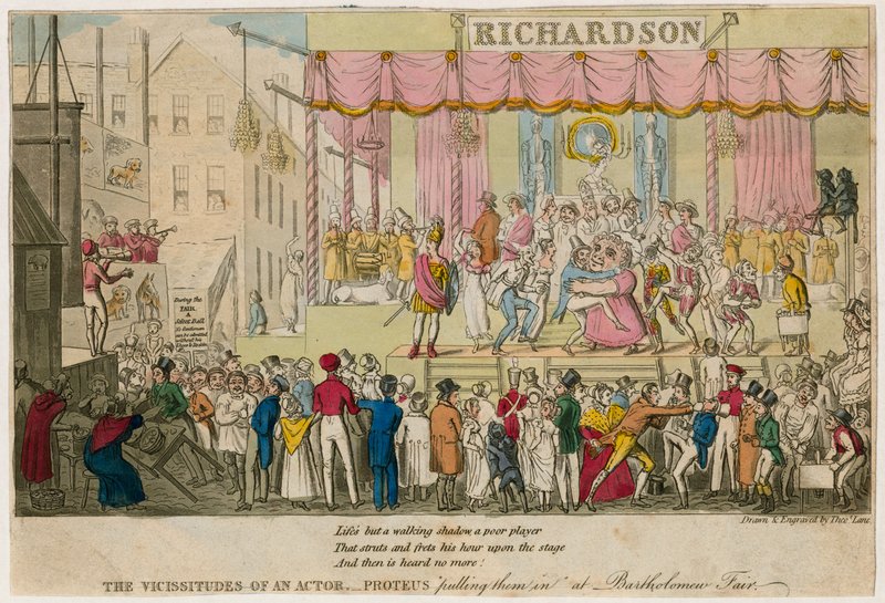 En skådespelares växlingar, Proteus som drar in dem på Bartholomew Fair, London av English School