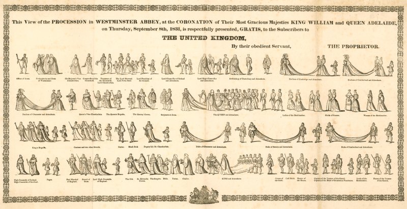 Utsikten över processionen i Westminster Abbey vid kröningen av kung William IV och drottning Adelaide av English School