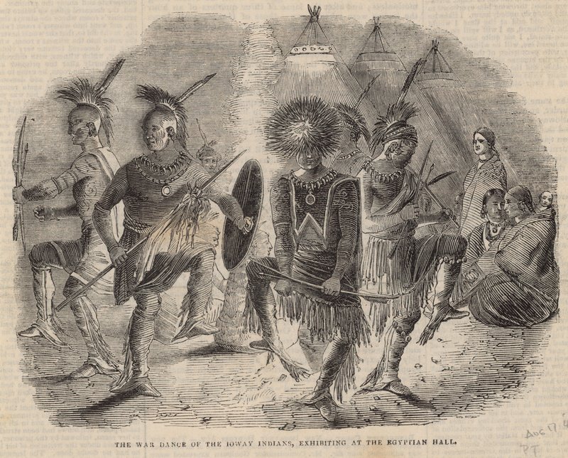 Ioway-indianernas krigsdans, utställning i Egyptian Hall av English School