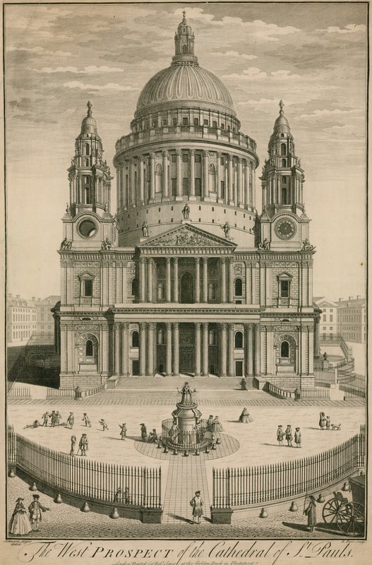 Den västra utsikten över Cathedral of St Pauls, London av English School