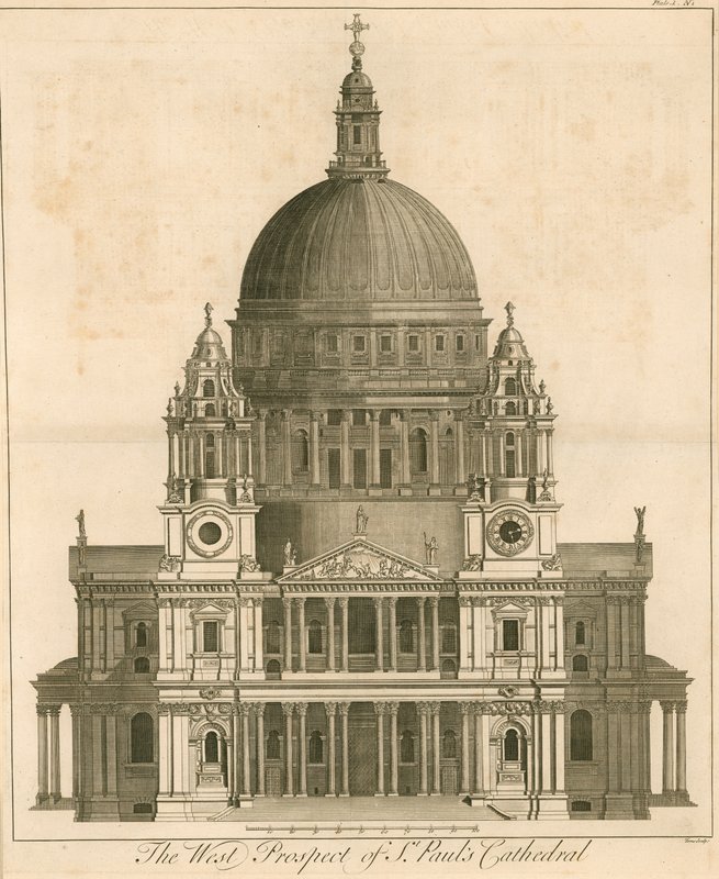 Den västra utsikten över Cathedral of St Pauls, London av English School