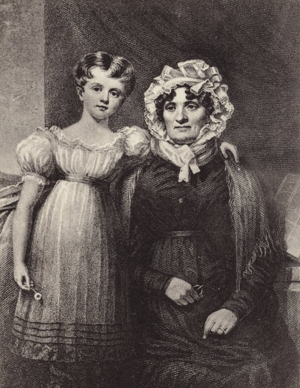 Änkan och barnbarnet till Robert Burns av English School