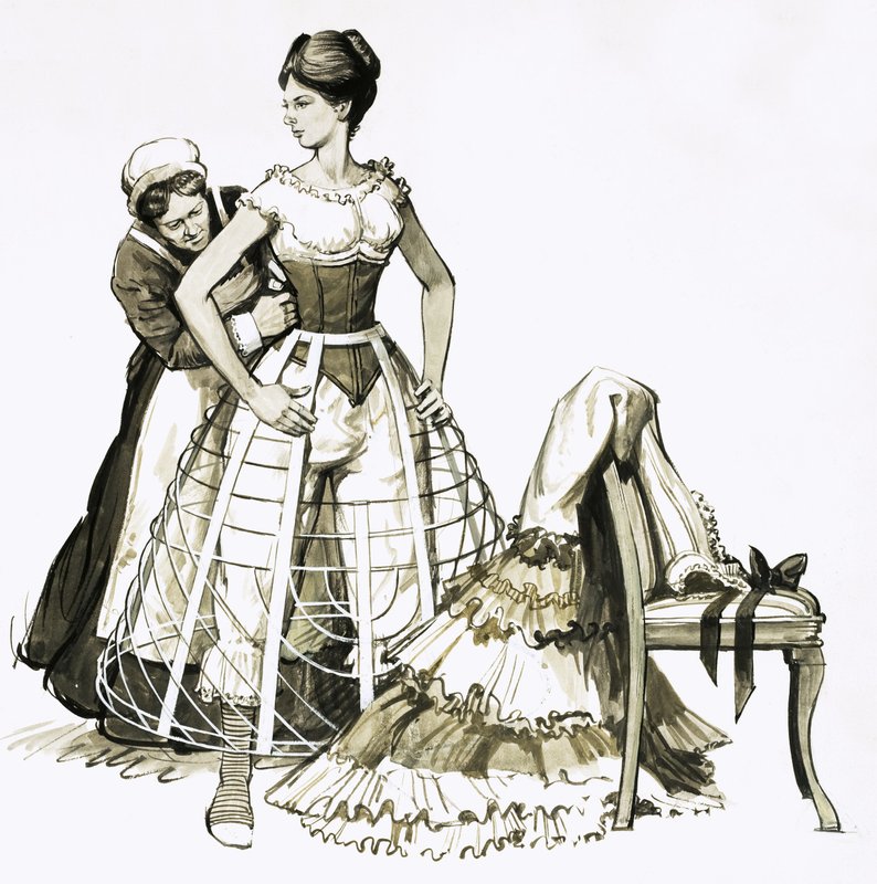 Den vajeranordning som kallas "cage crinolene" och som användes av kvinnor på 1850-talet av English School