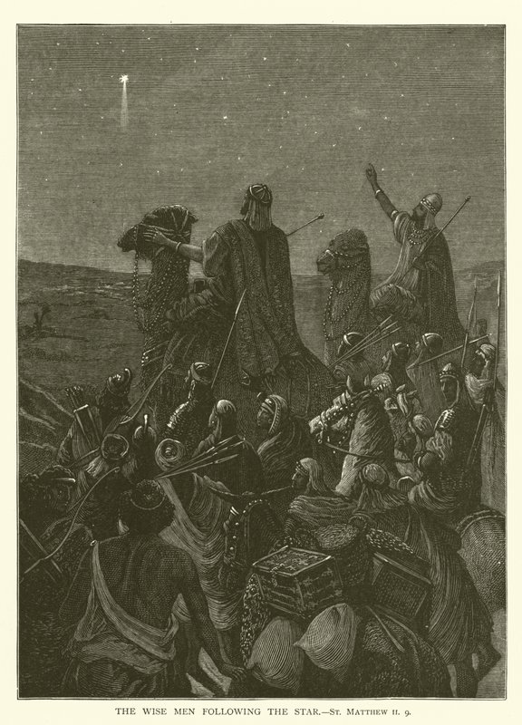 De vise männen som följer stjärnan, St Matteus II, 9 (gravyr) av English School