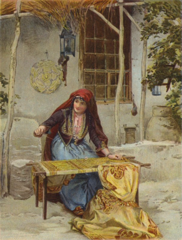 Broderarens arbete (färg litho) av English School