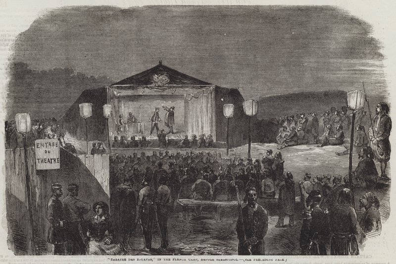 "Theatre des Zouaves," i det franska lägret, före Sebastopol (gravyr) av English School